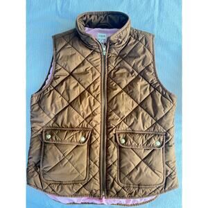 J.Crew Excursion Quilted Puffer Vest Womens M Brown Tan Pink Lined Full Zip